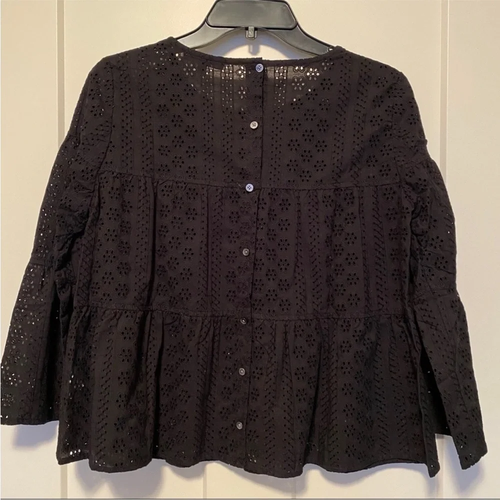 Madewell Black Eyelet Tiered Button-Back Blouse - Picture 6 of 6